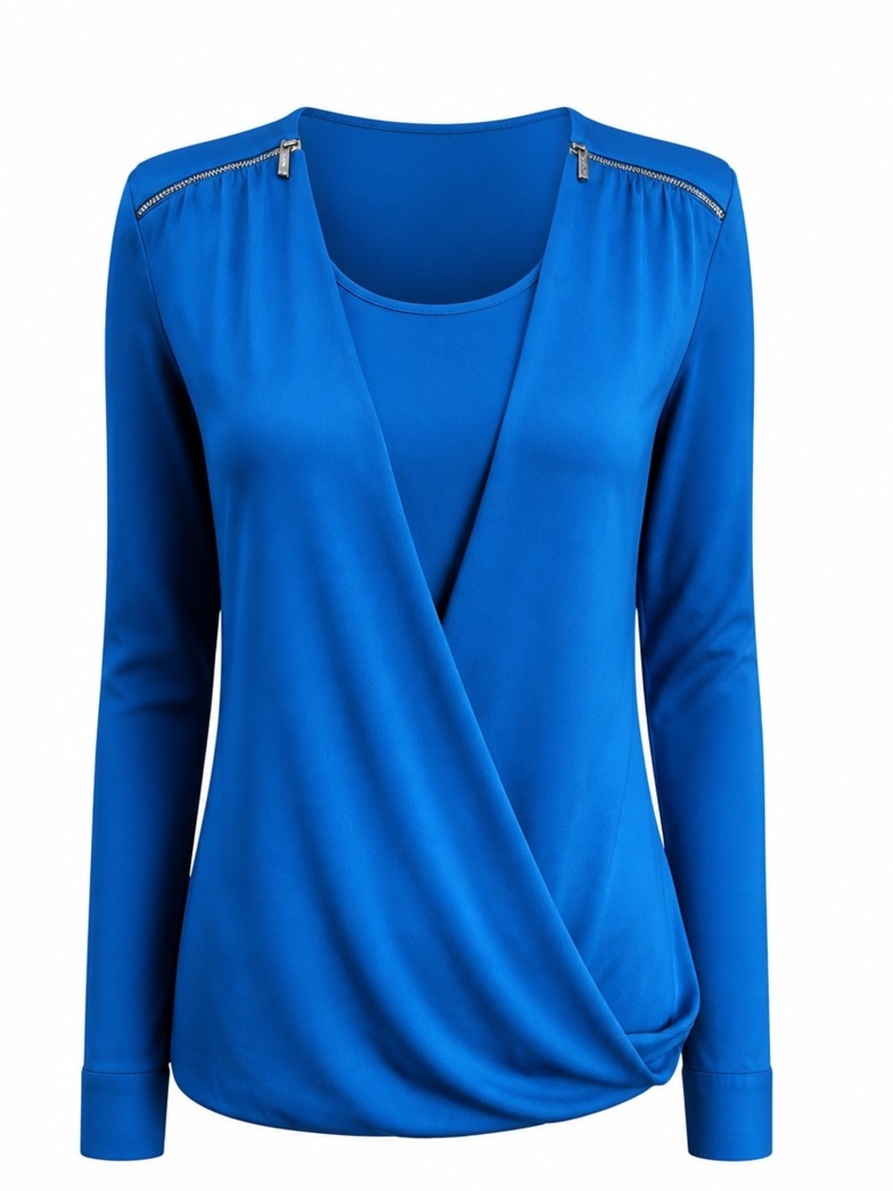 Calvin Klein Faux‑Wrap Long Sleeve Blouse Size Large Royal Blue